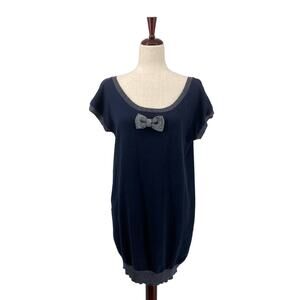 Paul & Joe Sister M Scoop Neck Short Sleeve Tunic Mini Sweater Dress Bow Blue